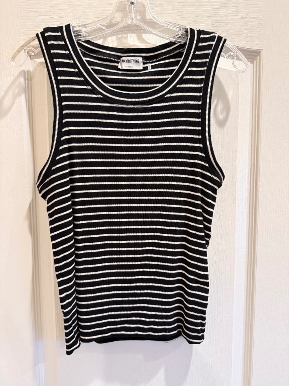 LNA Clothing Black and White Striped Ribbed Tank Top